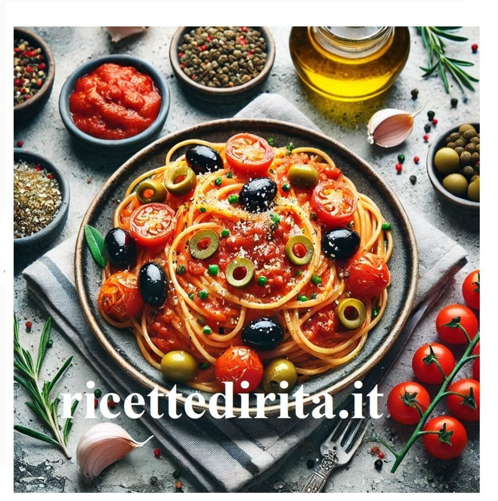 Spaghetti con olive e capperi