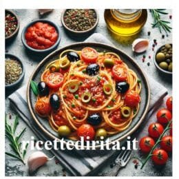 Spaghetti con olive e capperi