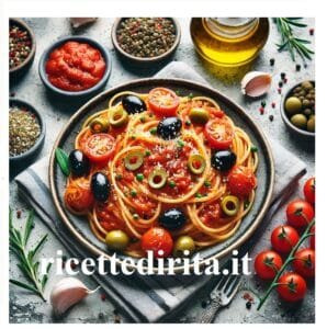 Spaghetti con olive e capperi